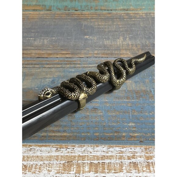 Antique Gold Snake Ring With Rhinestone Eyes Gothic Jewelry - Picture 3 of 4